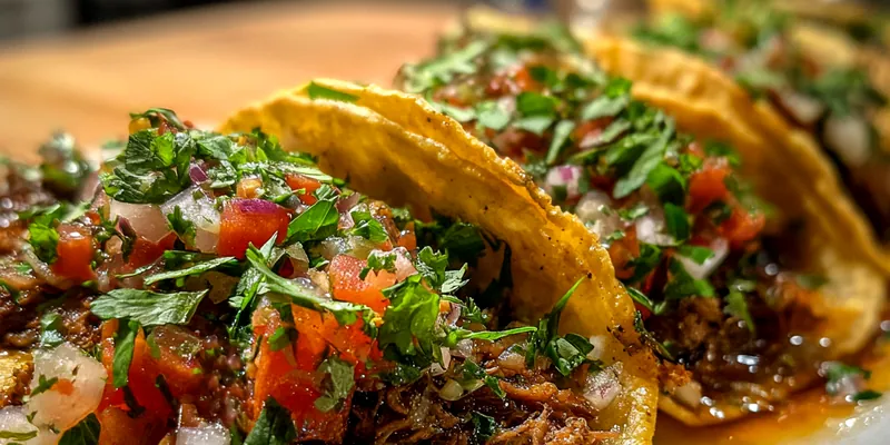 Delicious Homemade Beef Tacos with Fresh Salsa on plate